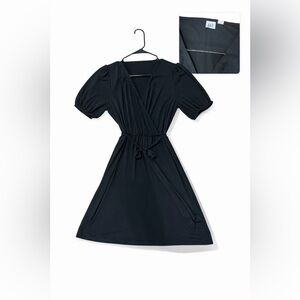 GAP Black Wrap Dress with Puff Sleeves Tie Waist